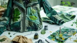Eco-friendly fashion designers creating sustainable clothing with recycled fabrics and responsible design techniques 