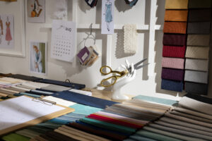 Different types of pleats in fashion design, including knife, box, and accordion pleats